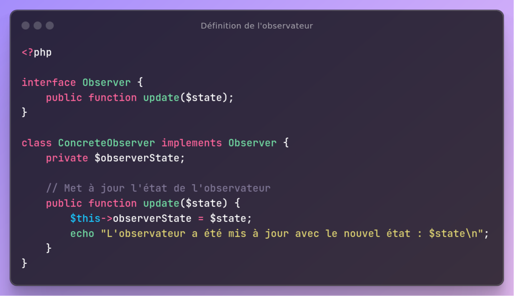 Pattern Observer : Définition de l'observateur