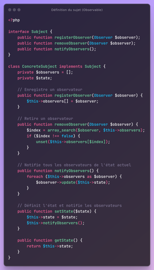 Pattern Observer : Définition du sujet (Observable)