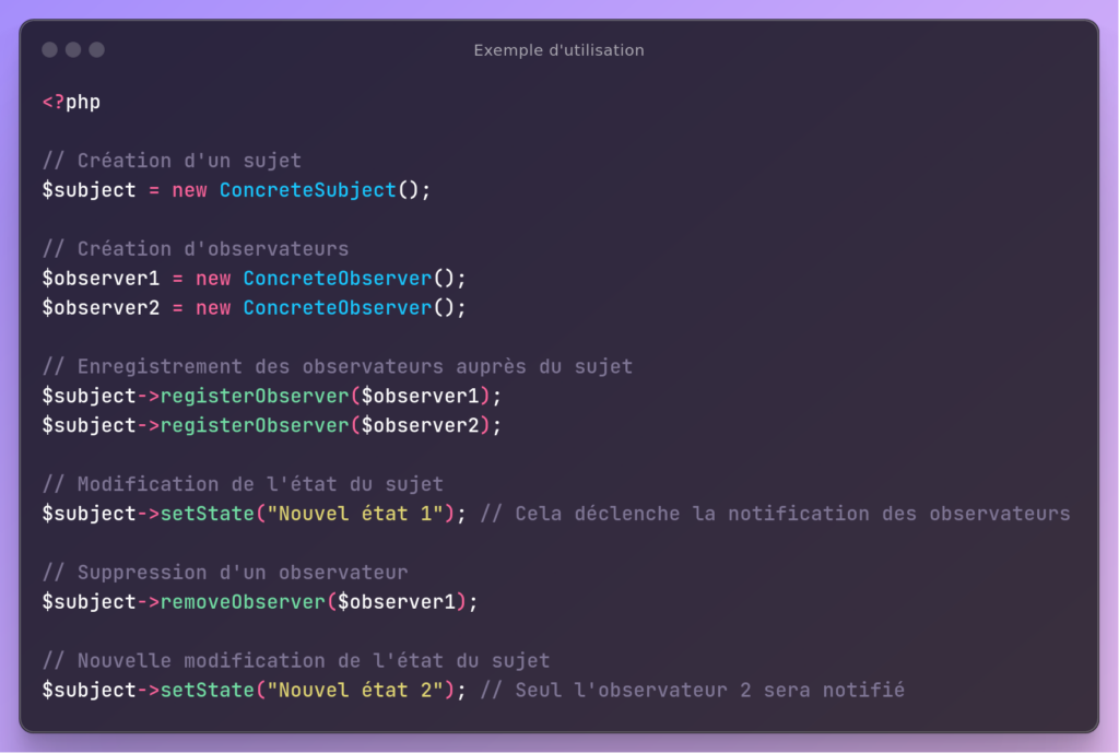 Pattern Observer : Exemple d'utilisation