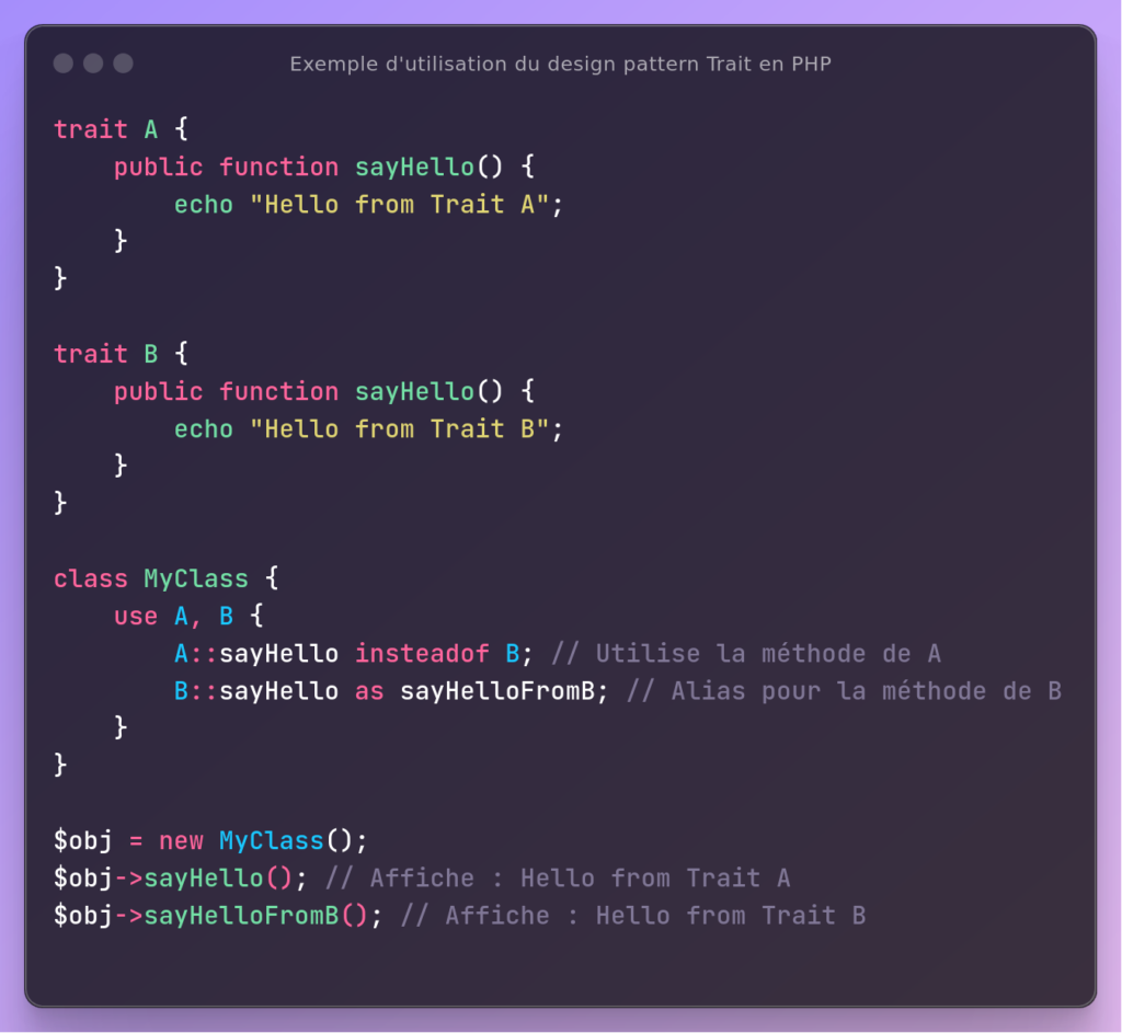 Exemple d'utilisation du design pattern Trait en PHP